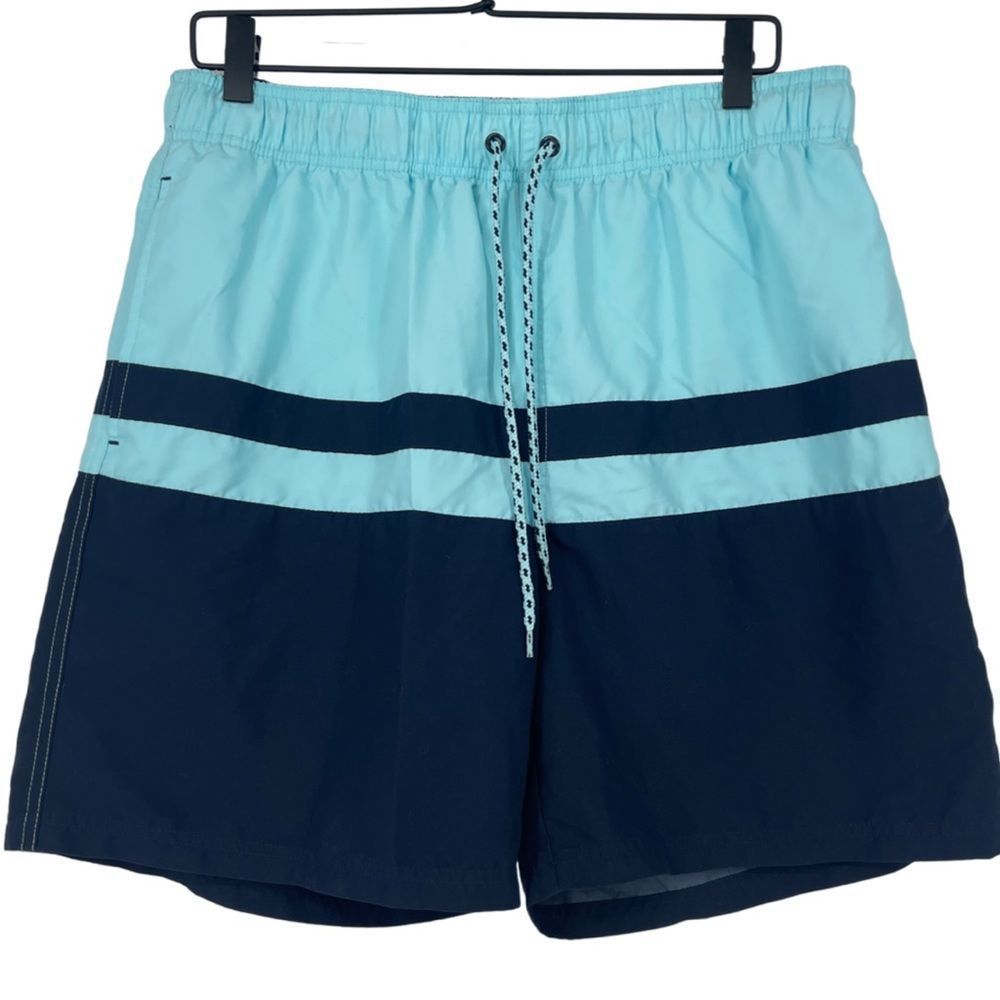 George Men’s Swim Trunks | Size Large | Blue Turquoise Stripe | Drawstring Waist
